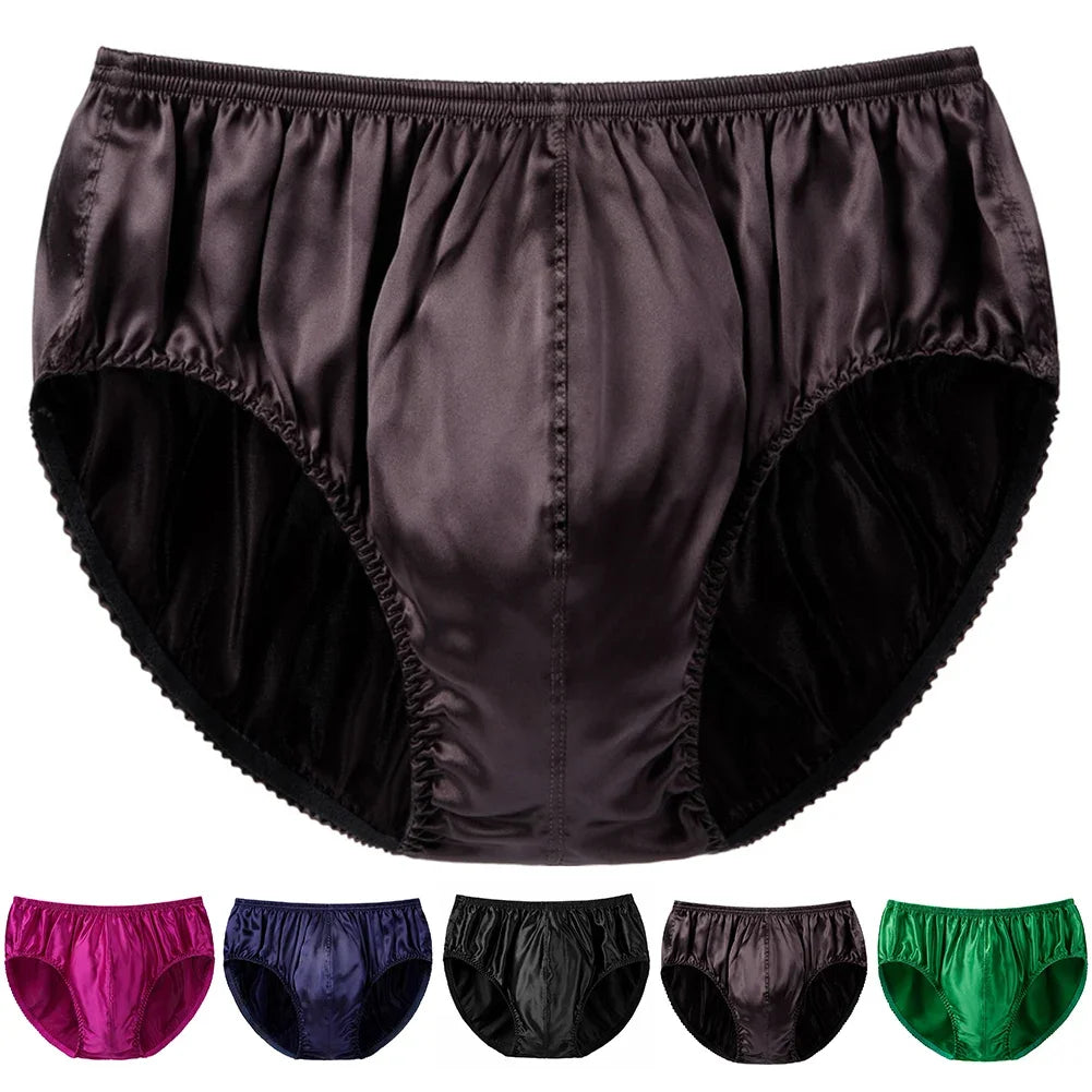 Mens Silk Underwear  Middle Waist Bikinis Glossy Bottoms Briefs Panties Lingerie U Convex Pouch Briefs Loungewear