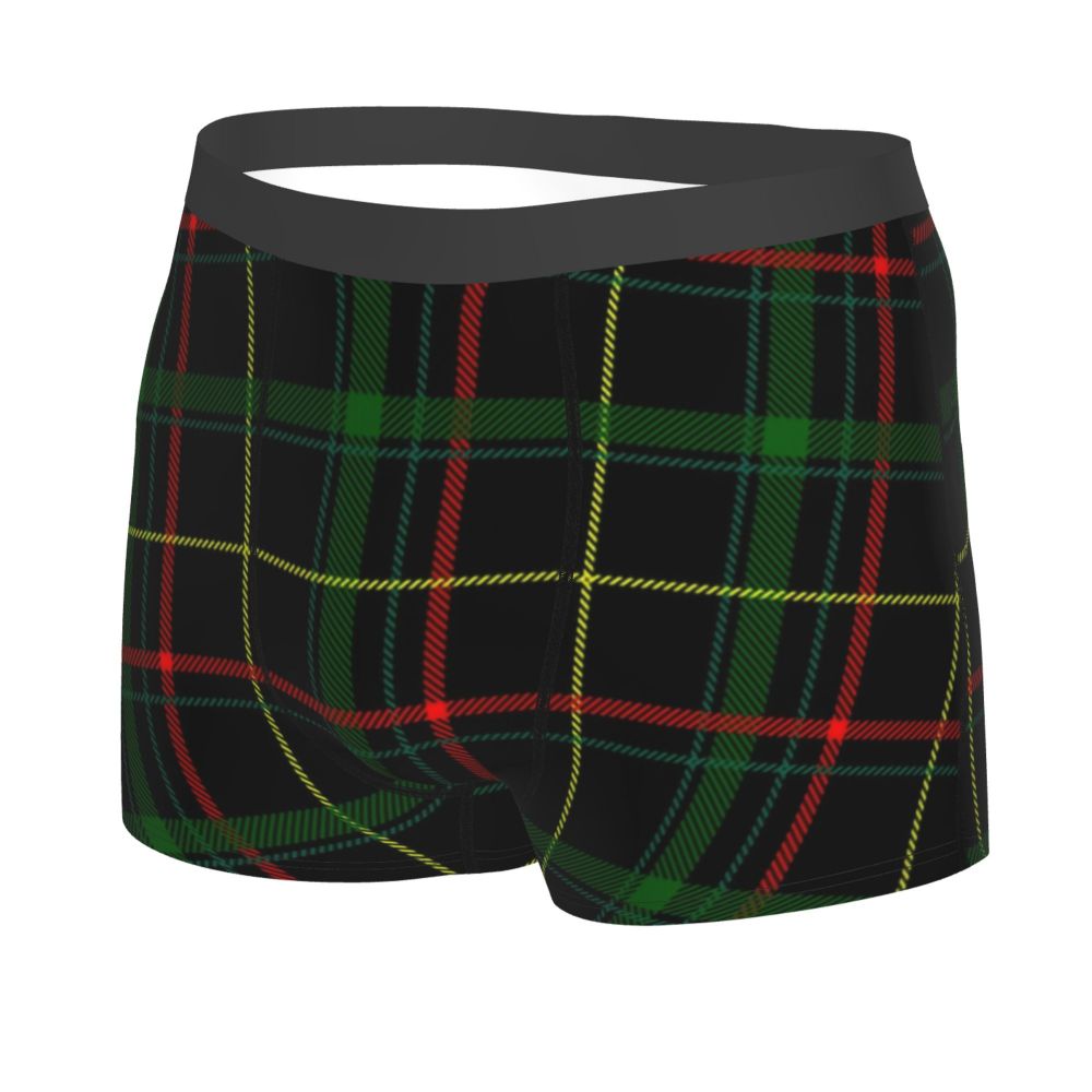 Black Watch Tartan Boxer Shorts for Men in Lycra and Polyester