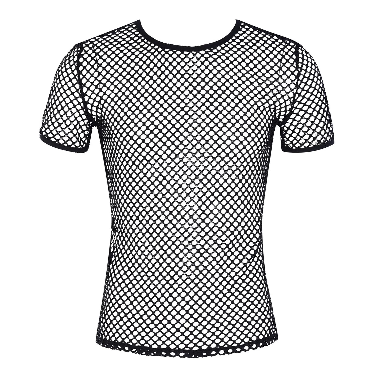 Mens T-shirt Tops Hollow Out Short Sleeve See Through Fishnet Mesh T-Shirts Round Neck Crisscross Back Performance Club wear