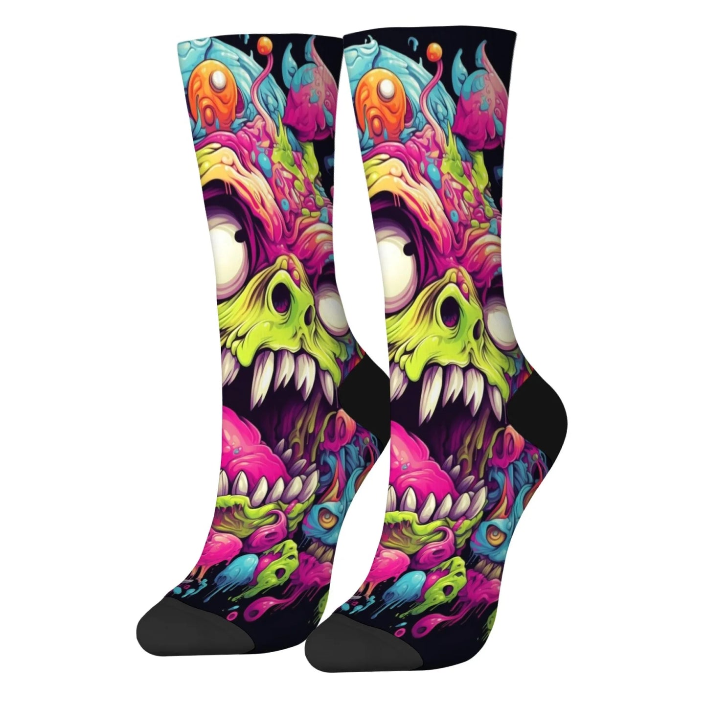 Cartoon Graffiti Weird Print Men's Socks Comfortable Breathable Non-slip Socks Novelty Harajuku Retro Street Hip-hop Crew Socks
