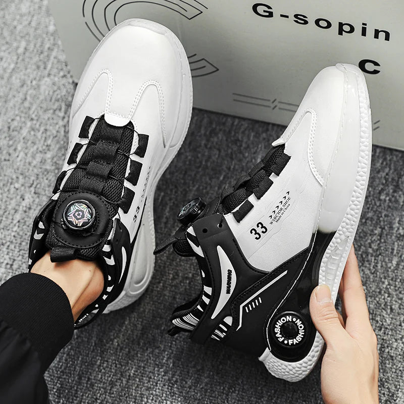 Men's Casual Sneakers with Rotating Buckle and Non-Slip Lace-Up