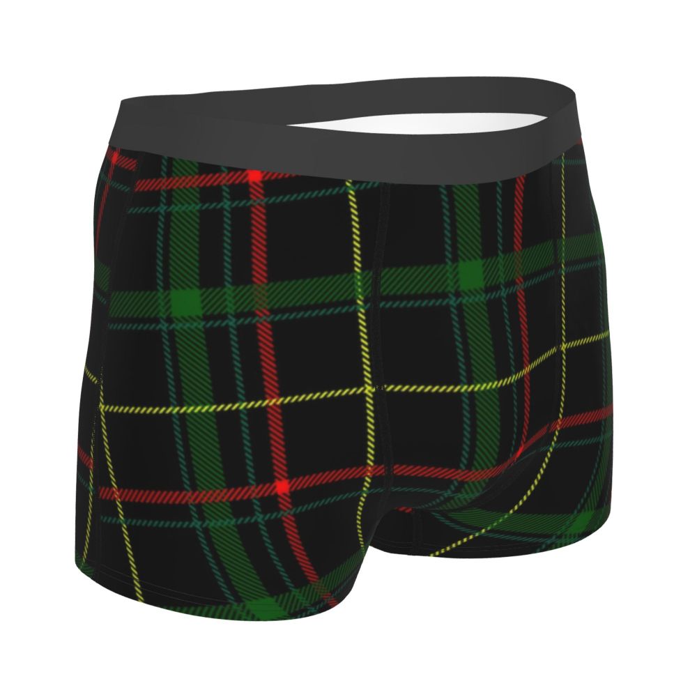 Black Watch Tartan Boxer Shorts for Men in Lycra and Polyester