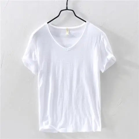 Cotton V-Neck T-Shirt for Men in White