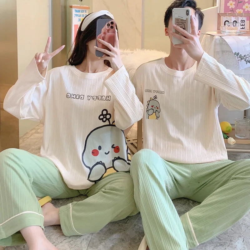 Spring Couples Sleepwear for Women Man Cotton pajama sets Sleep Tops Trousers Home clothes pijama conjuntos de pijama hombre