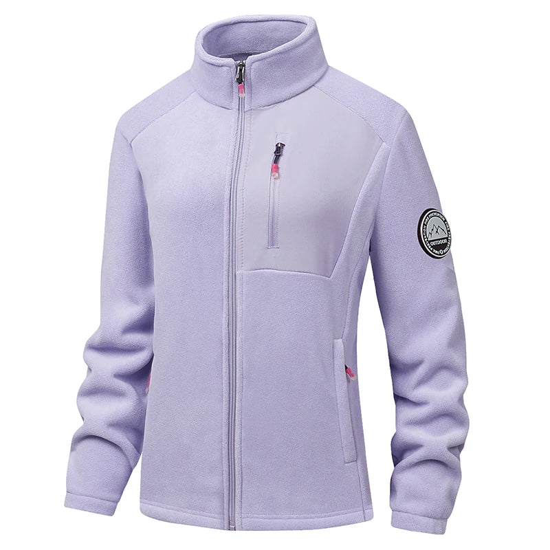 Unisex Outdoor Fleece Jacket Men  Warm Slim-Fit  Zip-Up Front Solid Color Jacket