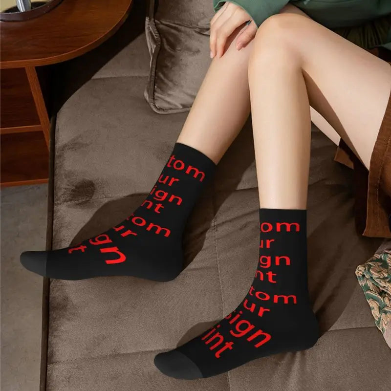 Custom Your Design Socks Women Men Warm 3D Printing Customized Logo Printed Football Sports Socks