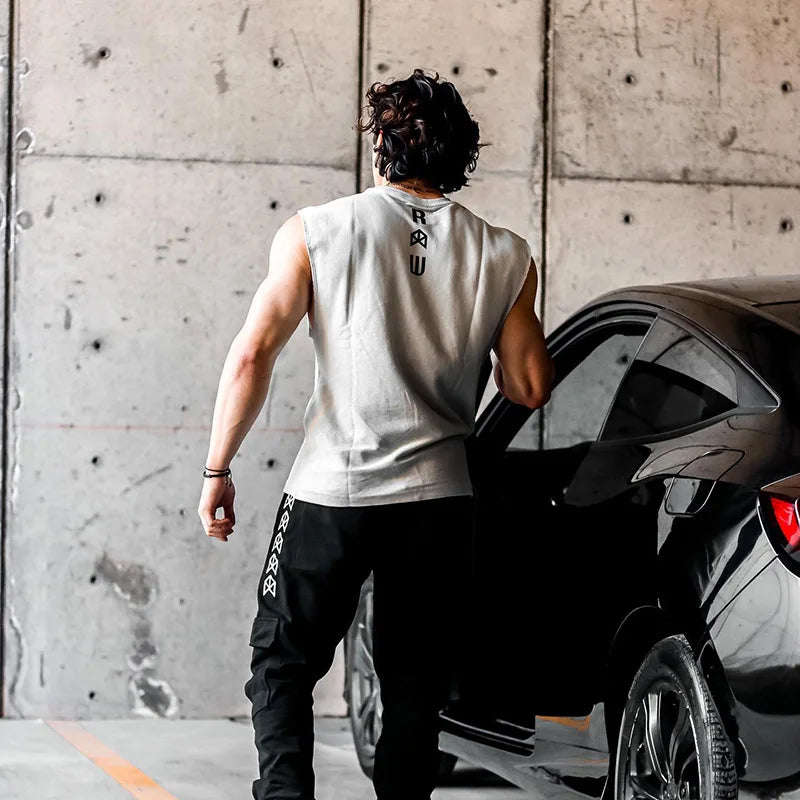 Men's Summer Cotton Tank Top Muscle Gym Fitness Workout Sleeveless Shirts O-Neck Vest Casual Sports Tops Male Trendy Breathable