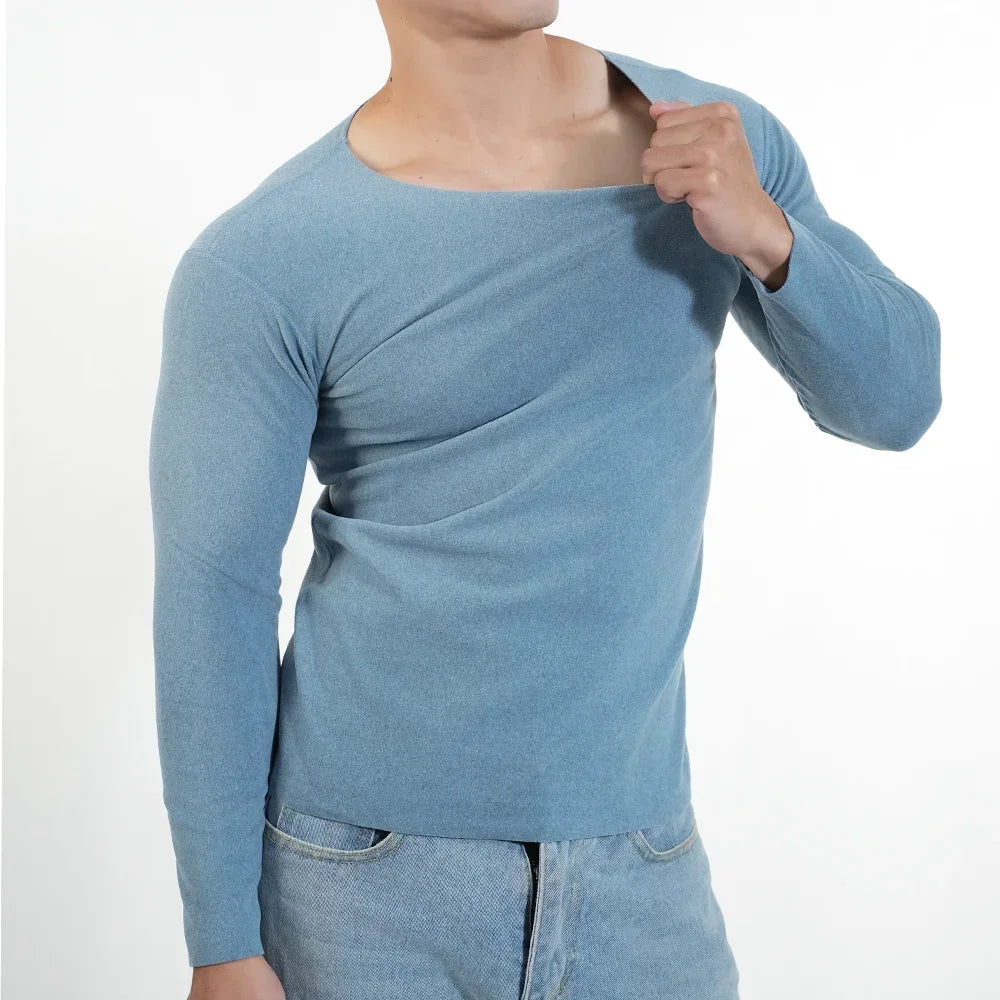 Men Thermal Underwear Long Sleeve Shirts Crewneck Fleece Lined Base Layer Top