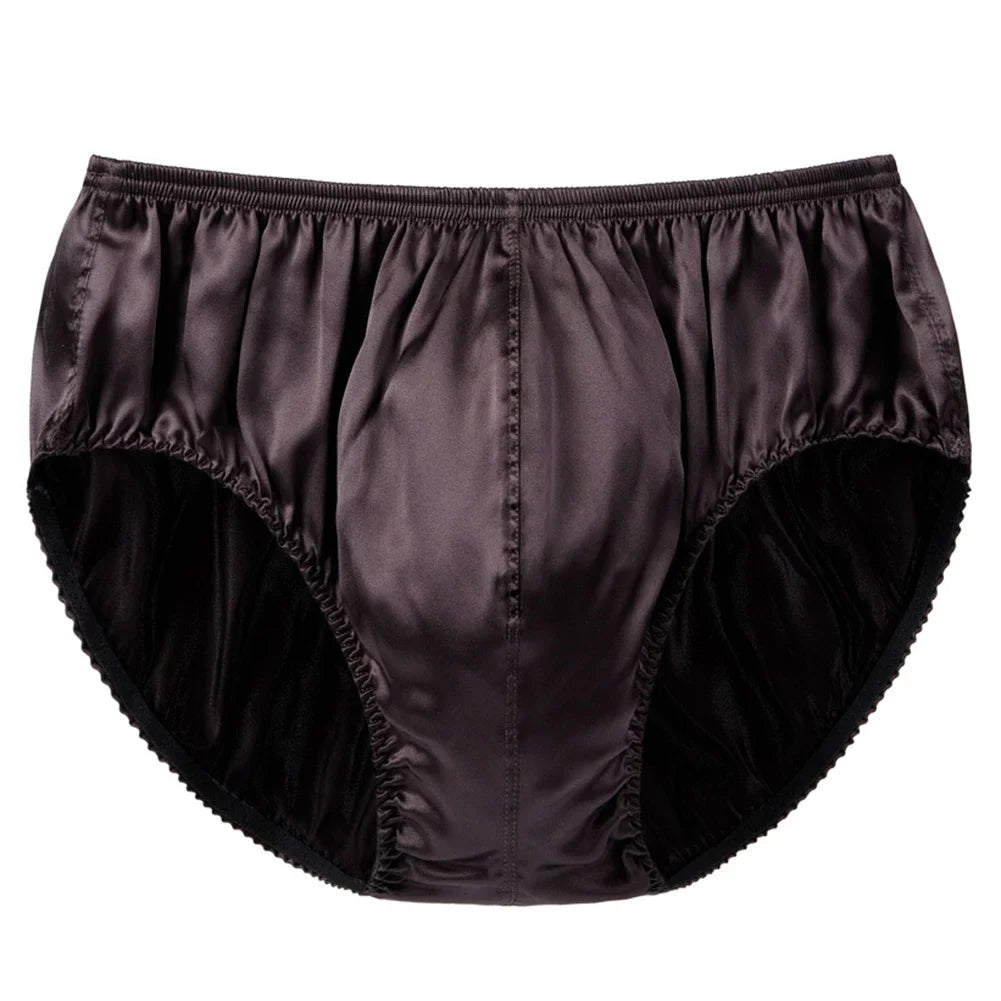 Mens Silk Underwear  Middle Waist Bikinis Glossy Bottoms Briefs Panties Lingerie U Convex Pouch Briefs Loungewear