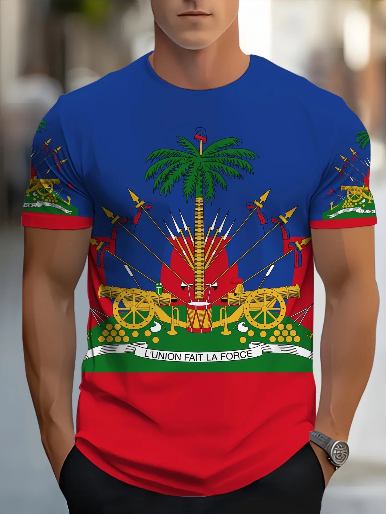 Men's Casual T-Shirt with Haitian Flag Print