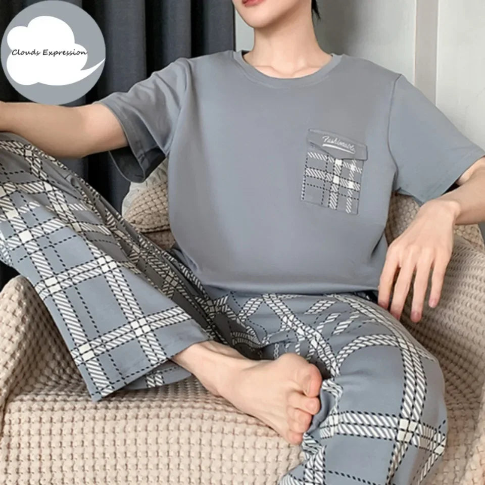 Summer Knitted Mens Casual Pyjamas Set