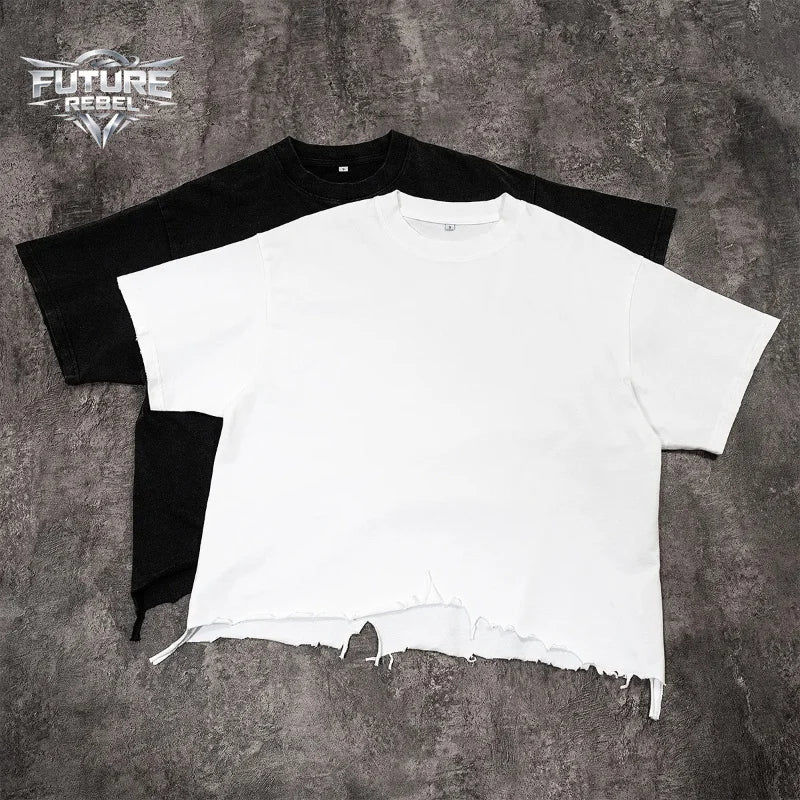 Mens T Shirt Premium Cotton Washed Boxy Fit Vintage Distressed Streetwear Tee Harajuku Unisex Loose Fit Casual Fashion Trend New