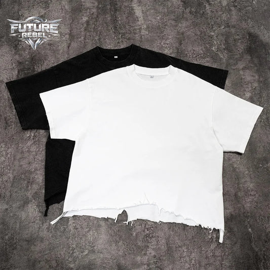 Mens T Shirt Premium Cotton Washed Boxy Fit Vintage Distressed Streetwear Tee Harajuku Unisex Loose Fit Casual Fashion Trend New