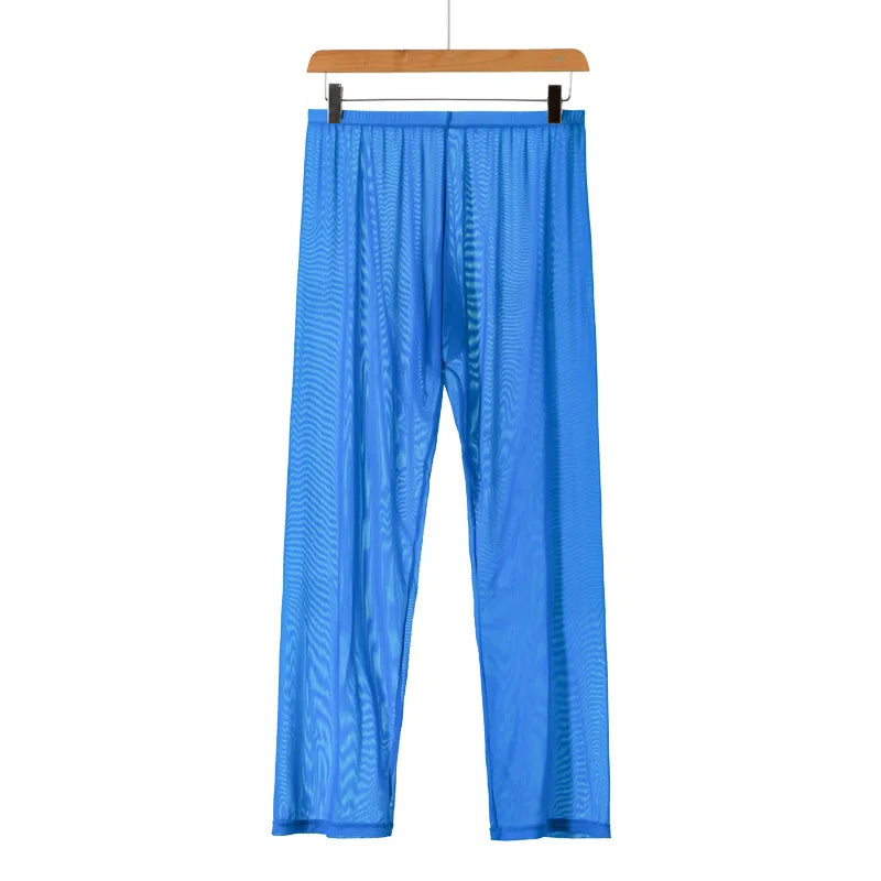 Men's Sexy Soft Mesh Sheer See-through Stretch Pants Trousers Sleepwear Hot Translucent Men Pants Homewear