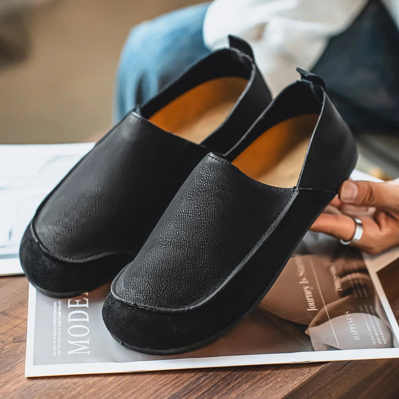 Mens Casual Soft Leather Loafers for Outdoor Walking