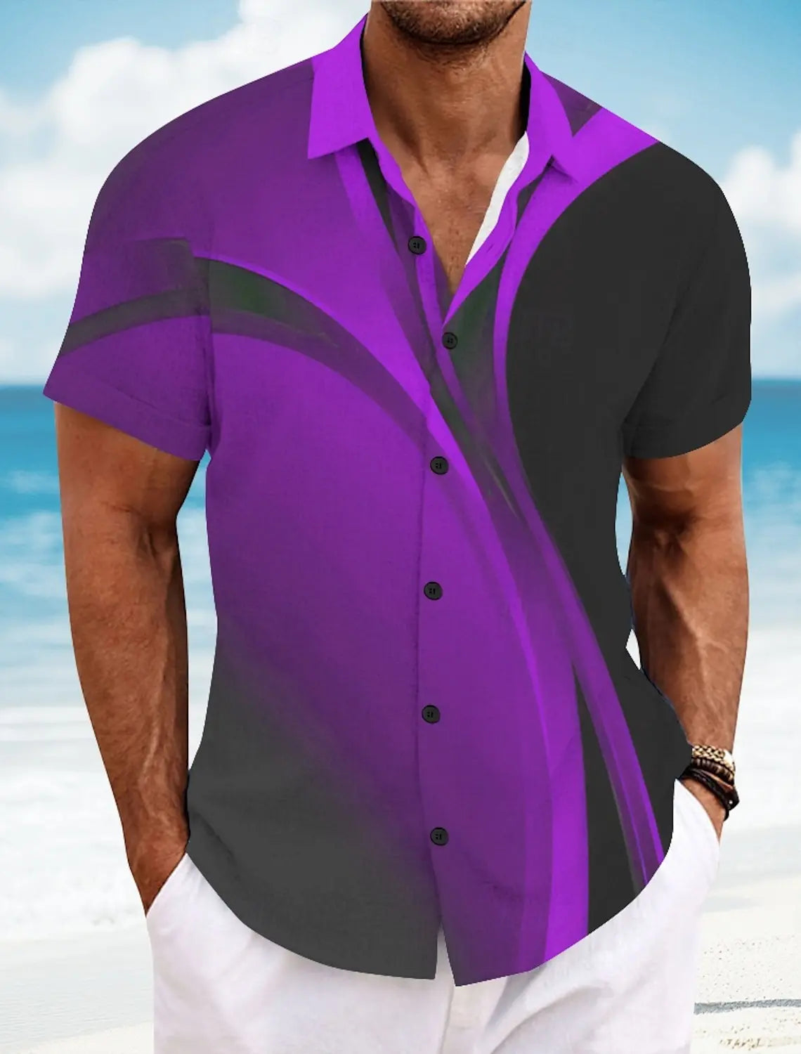 Men's Short Sleeve Geometric Plaid Hawaiian Shirt