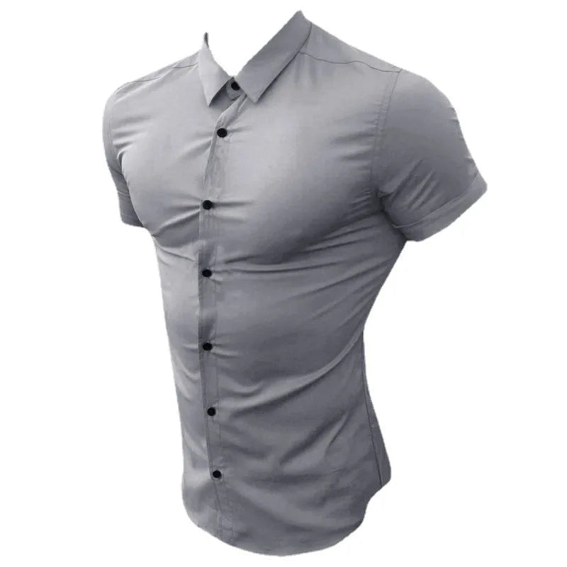 Men's Casual Short Sleeve Slim Fit Shirt in Polyester