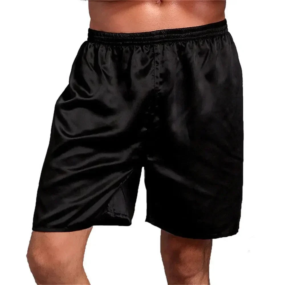 Men Casual Home Nightwear Silk Satin Pajamas Shorts Soft Pyjamas Pants Sleep Comfortable Bottoms Solid Color Breathable Boxer