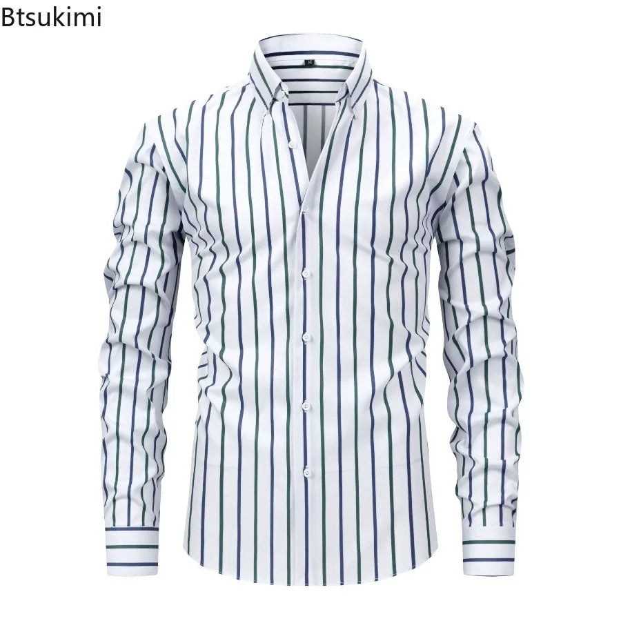Men's Striped Long Sleeve Dress Shirt for Casual and Business