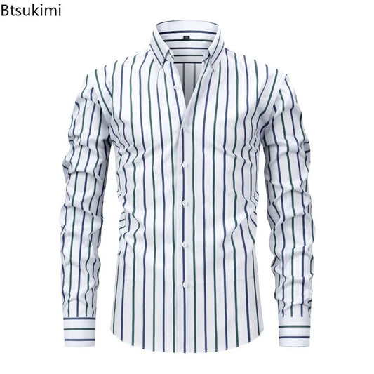 Men's Striped Long Sleeve Dress Shirt for Casual and Business