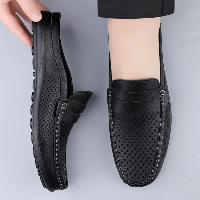 Men's Casual Leather Shoes with Breathable Design