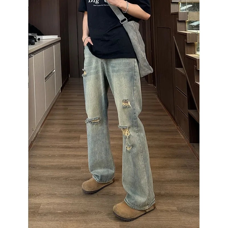 Men's Loose Fit Distressed Denim Jeans for Casual Wear