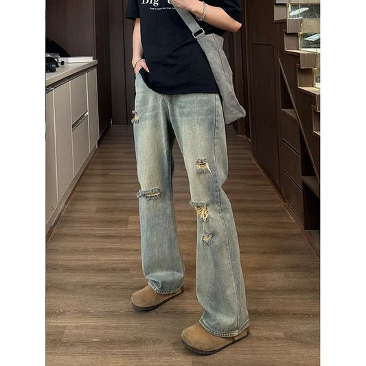 Men's Loose Fit Distressed Denim Jeans for Casual Wear