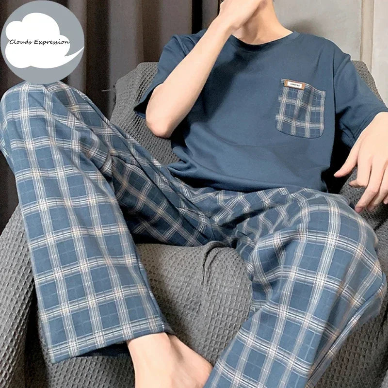 Summer Knitted Mens Casual Pyjamas Set