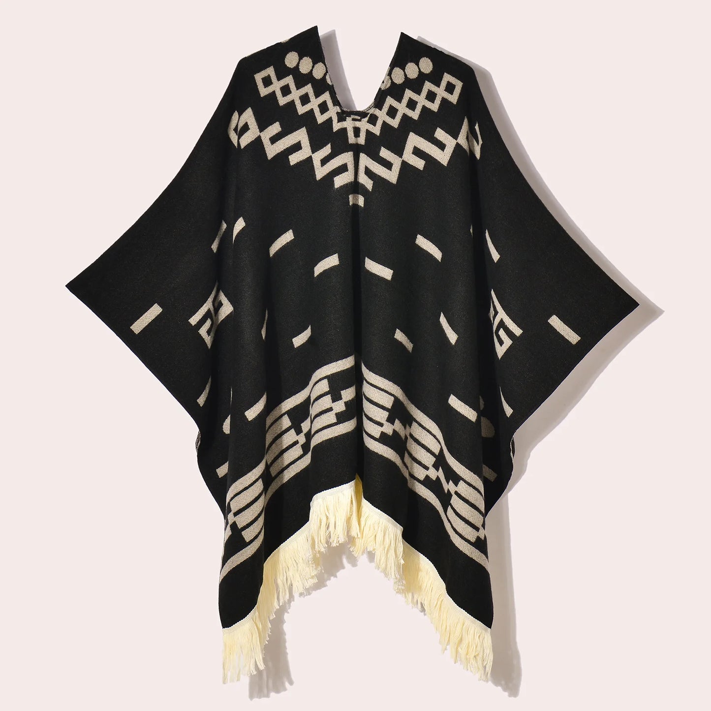 Men's Knitted Fringed Cape Pullover Shawl for Winter