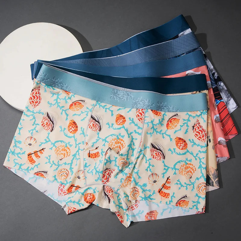 Men's Printed Boxer Shorts in Ice Silk