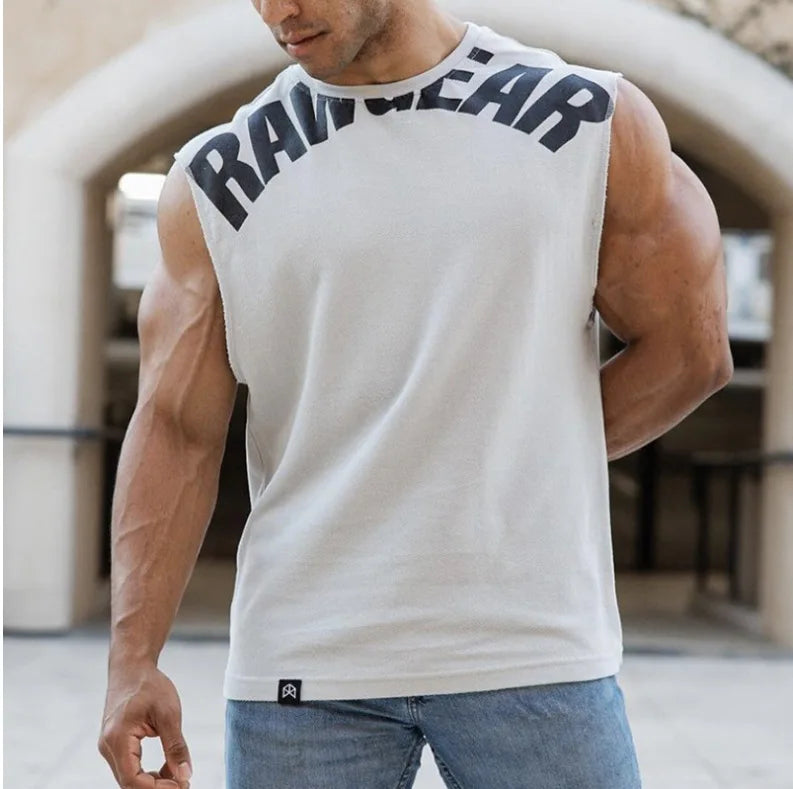 Men's Summer Cotton Tank Top Muscle Gym Fitness Workout Sleeveless Shirts O-Neck Vest Casual Sports Tops Male Trendy Breathable