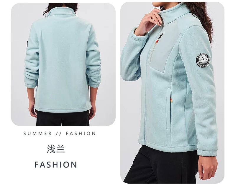 Unisex Outdoor Fleece Jacket Men  Warm Slim-Fit  Zip-Up Front Solid Color Jacket