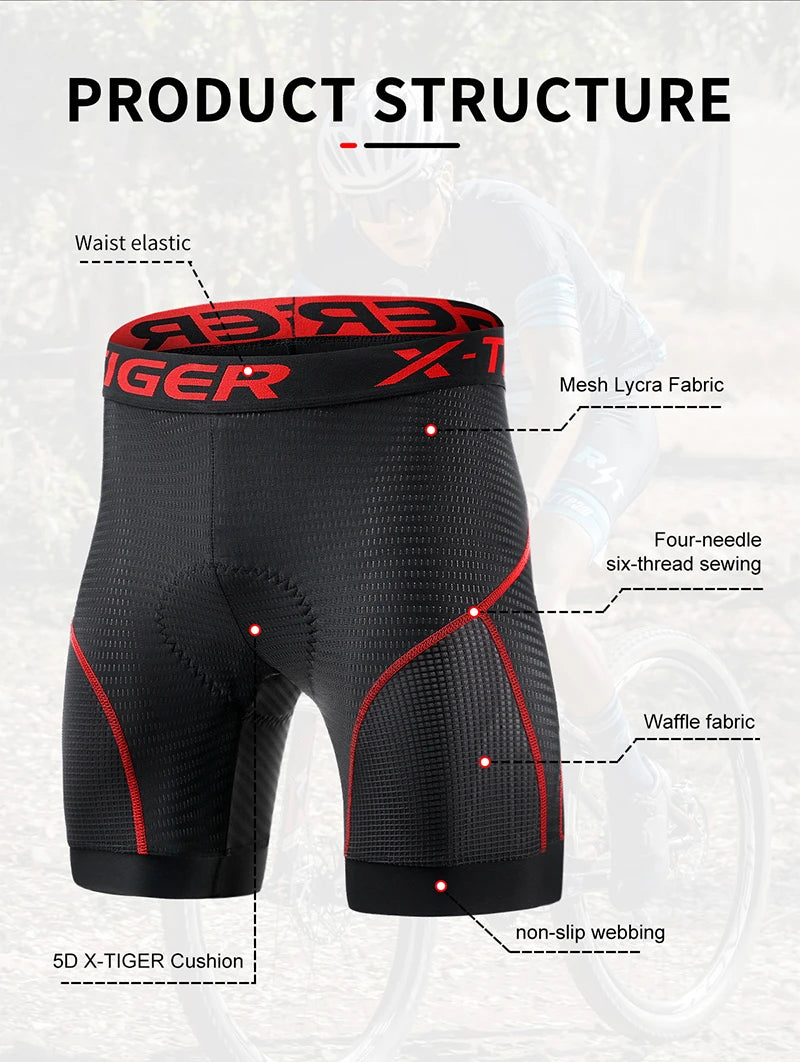 5D Padded Cycling Underwear Shorts by X-TIGER