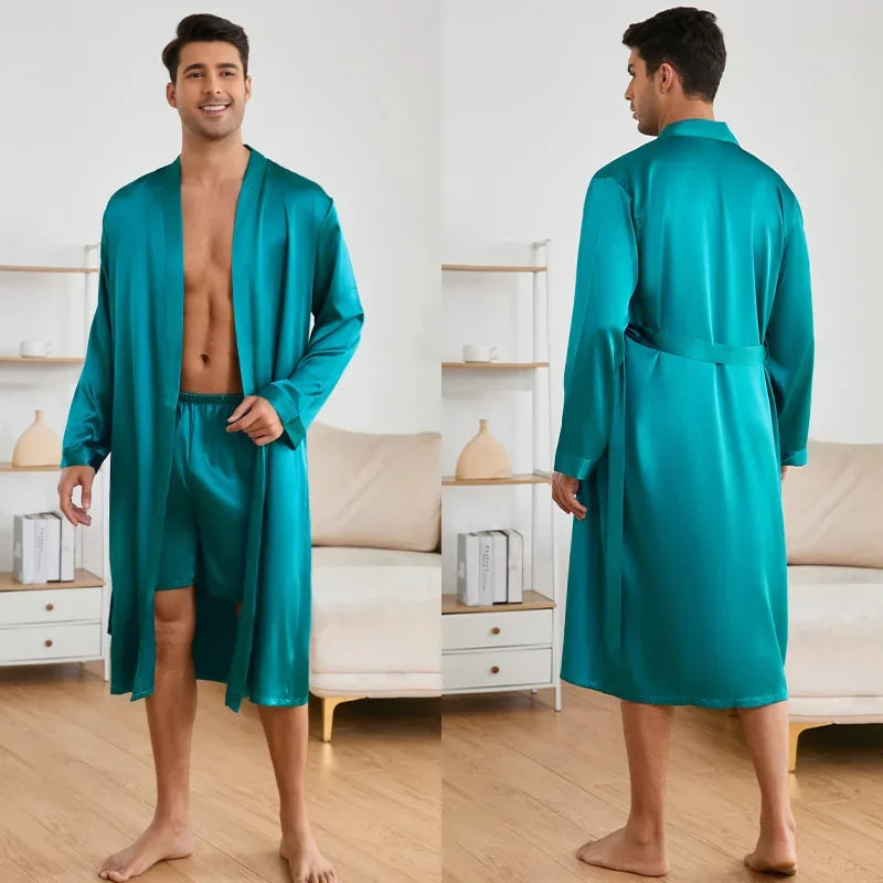 Men's Satin Kimono Bathrobe Set