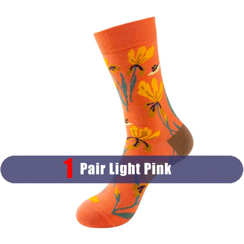 1/5 Pairs Men Women Socks Unisex Colored Printed Mid Tube Socks With Trendy And Personalized Animal Flower Designs Casual Socks