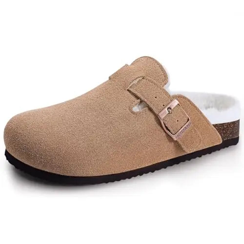 Asgard Women Cow Suede Clogs with Cork Sole and Buckle