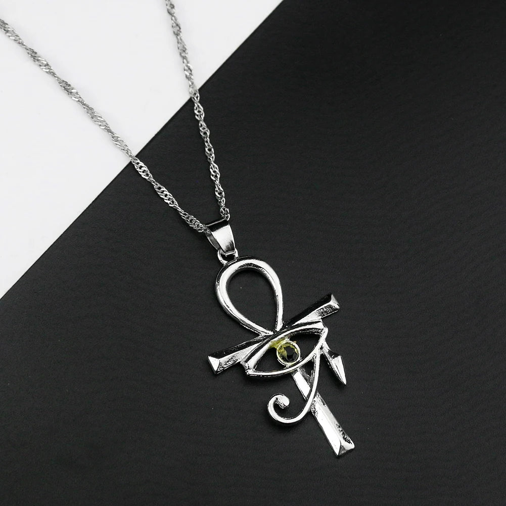 Egyptian Eye of Horus Ankh Cross Necklace Religious Amulet Life Symbol Protection Punk Charm Pendant Choker Jewelry for Women