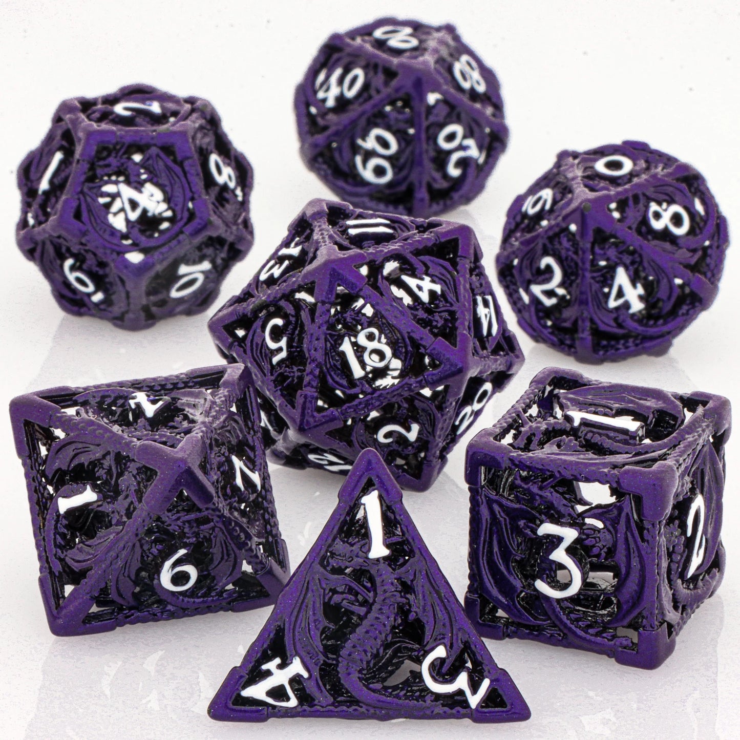 GSF Polyhedral Metal Dragon D&D Dice Set for Dungeons and Dragons Hollow Metal Dice