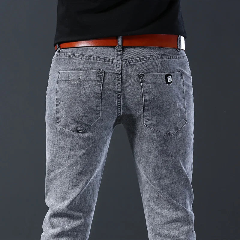 Men's Slim Grey Denim Jeans with Zipper Fly