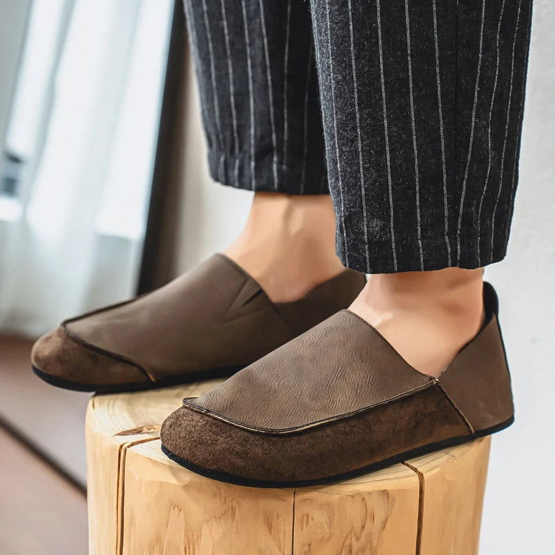 Mens Casual Soft Leather Loafers for Outdoor Walking