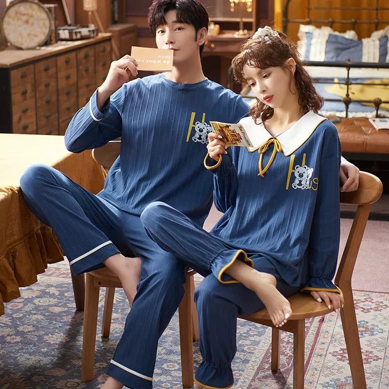 Cotton Korean Men Pajama Set Sleepwear