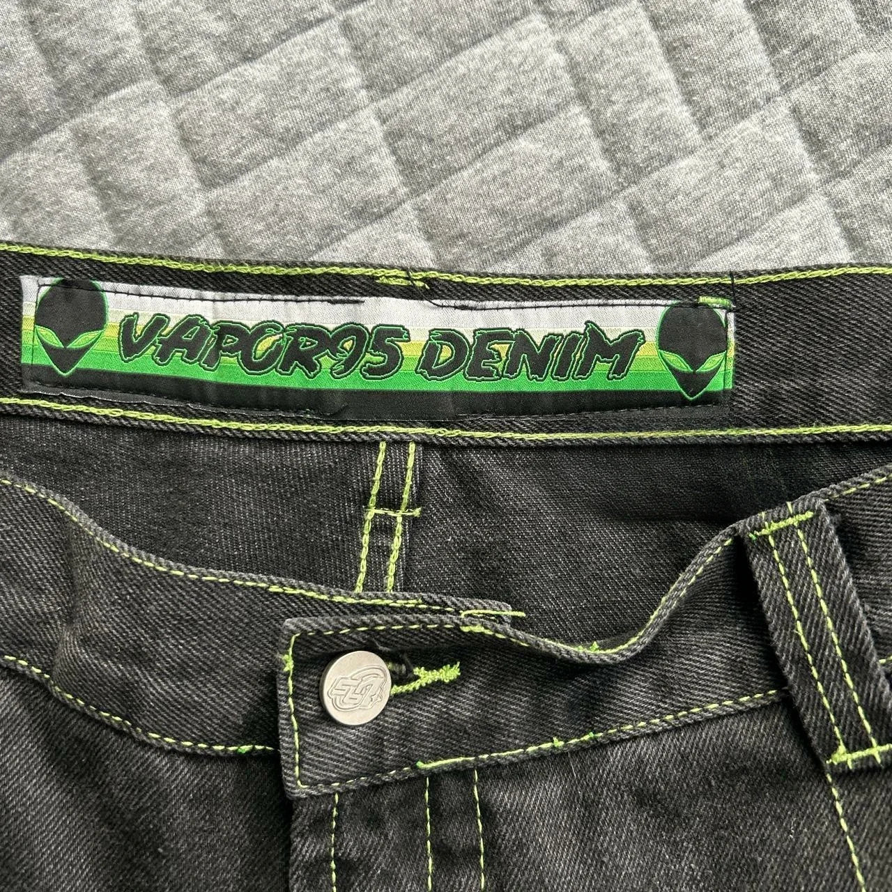 Wide Leg Denim Jeans for Men with Alien Pattern