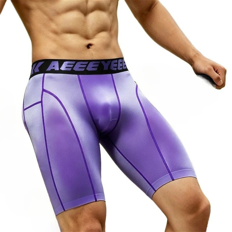 Men's Long Boxer Shorts Quick-dry U Pouch Fitness Underwear
