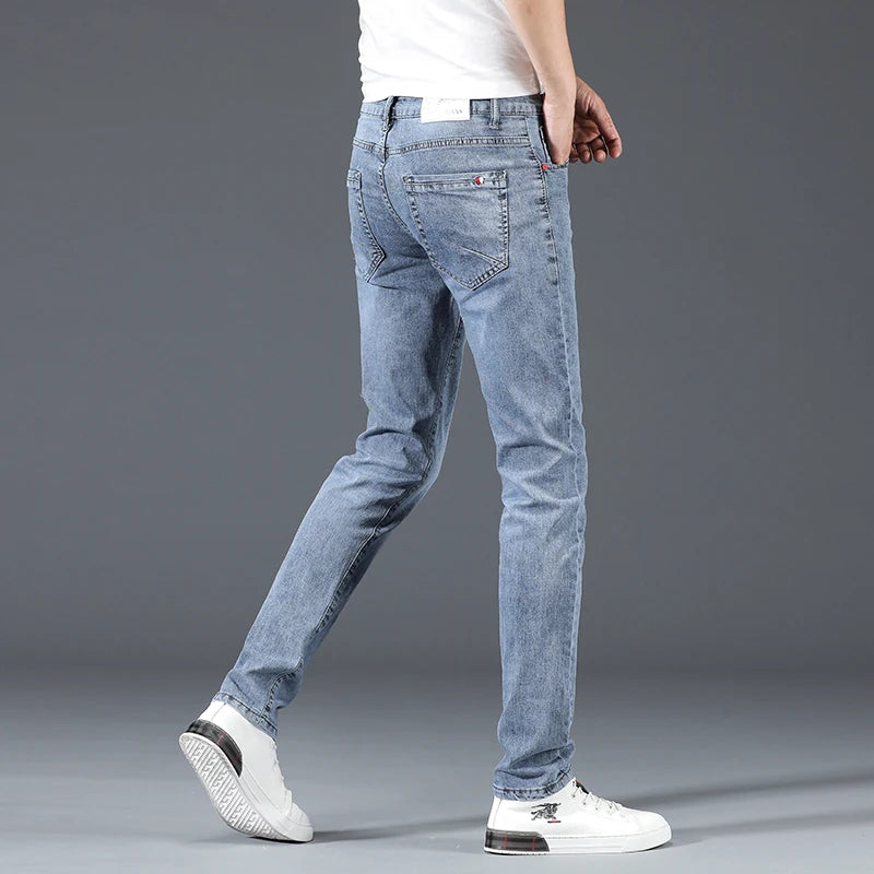 Men's Slim Fit Cotton Stretch Jeans in Blue Grey