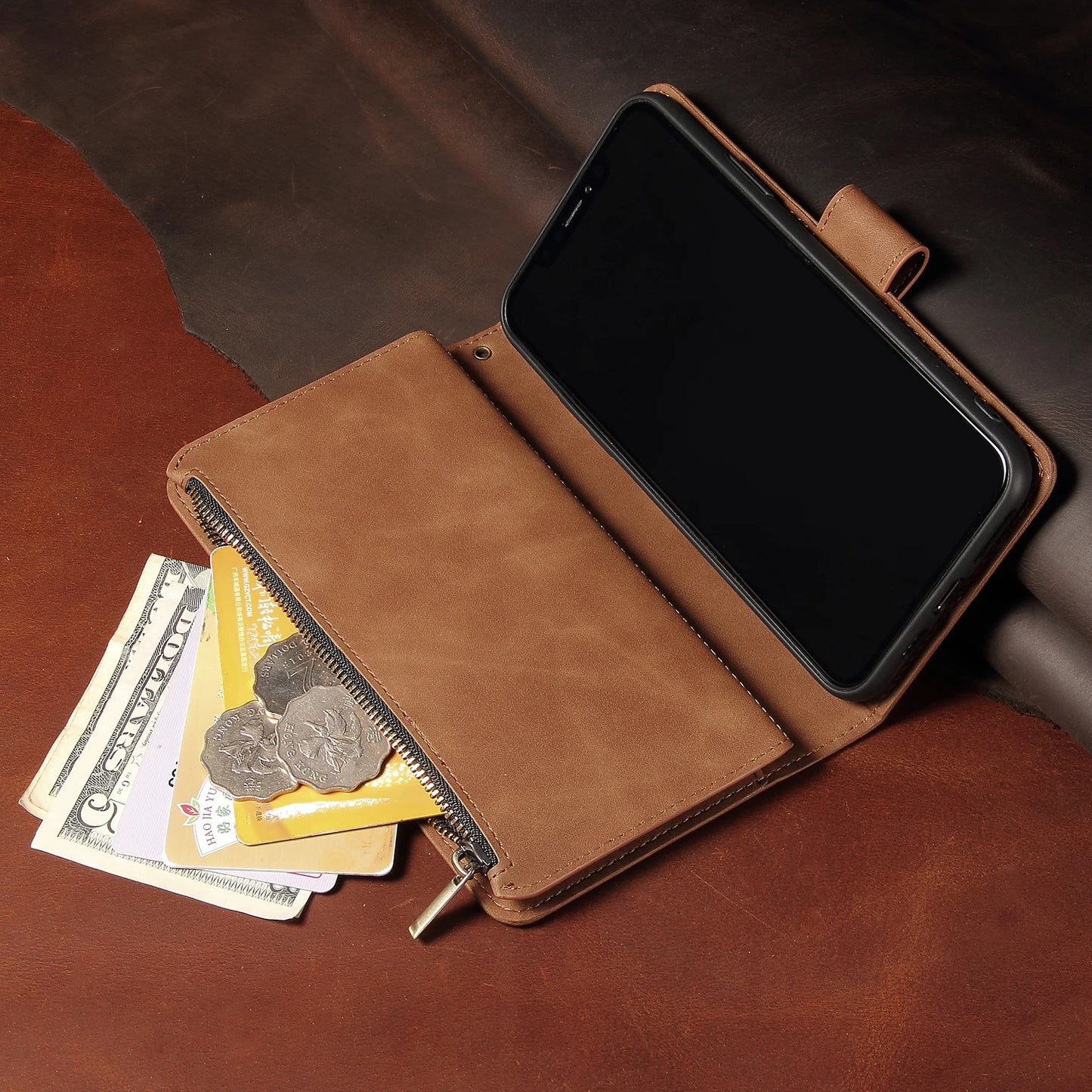 Premium Leather Wallet Case For iPhone 16 15 14 13 12 11 17 Pro Max Plus Magnetic Flip Cover