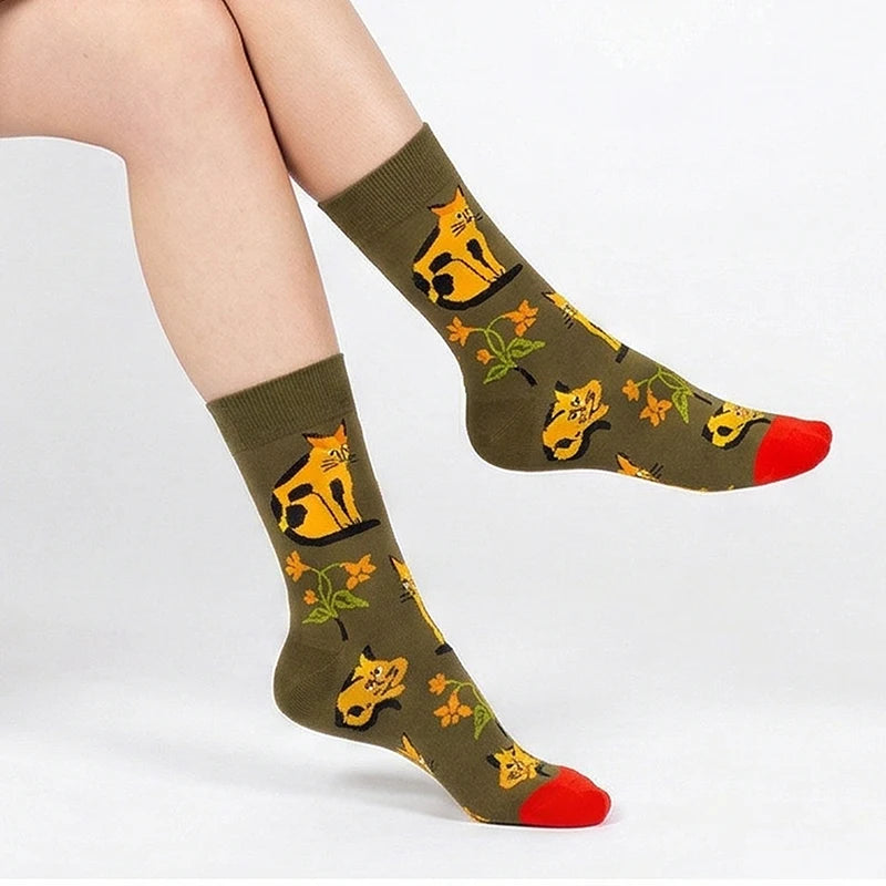 1/5 Pairs Men Women Socks Unisex Colored Printed Mid Tube Socks With Trendy And Personalized Animal Flower Designs Casual Socks