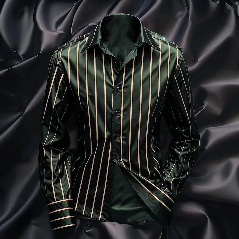 Men's Casual Long Sleeved Striped Shirt in Polyester