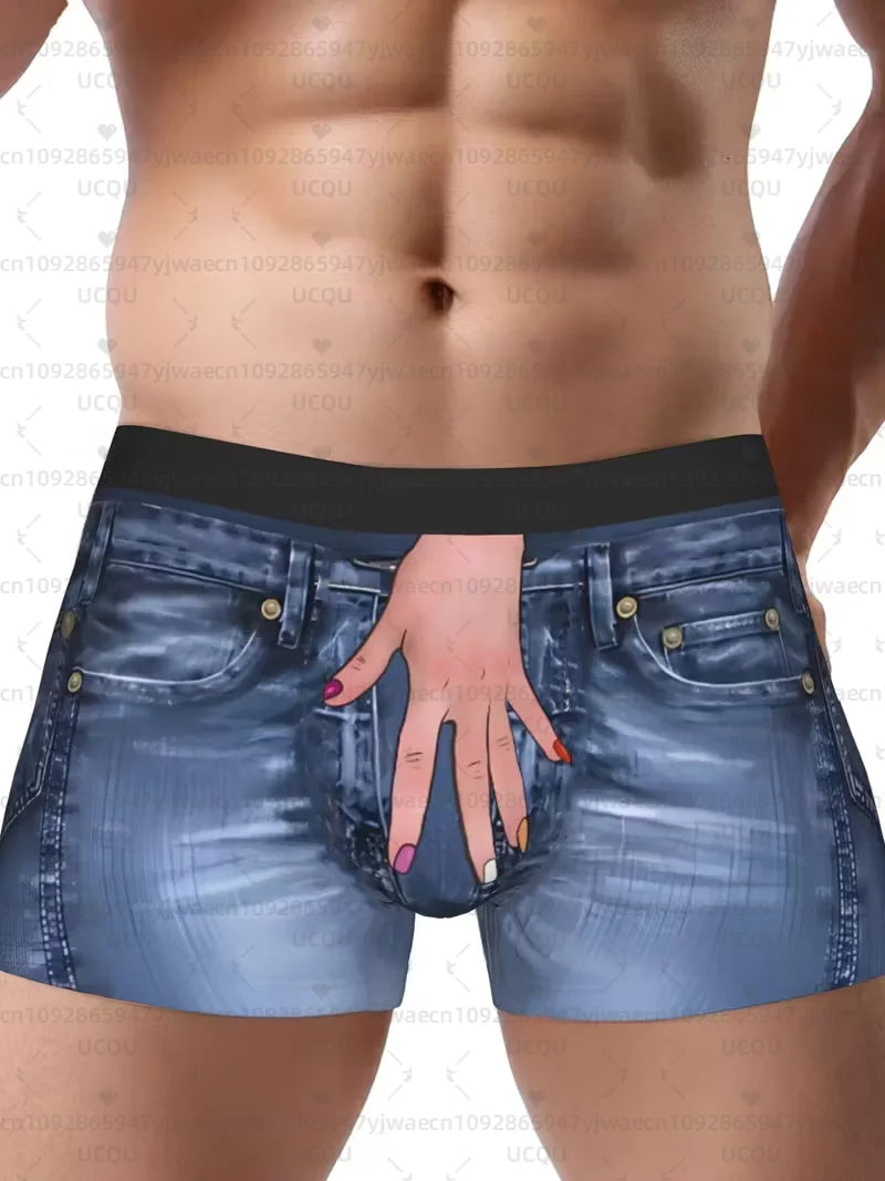 Blue Boxer Briefs with WORLD PEACE Print for Men