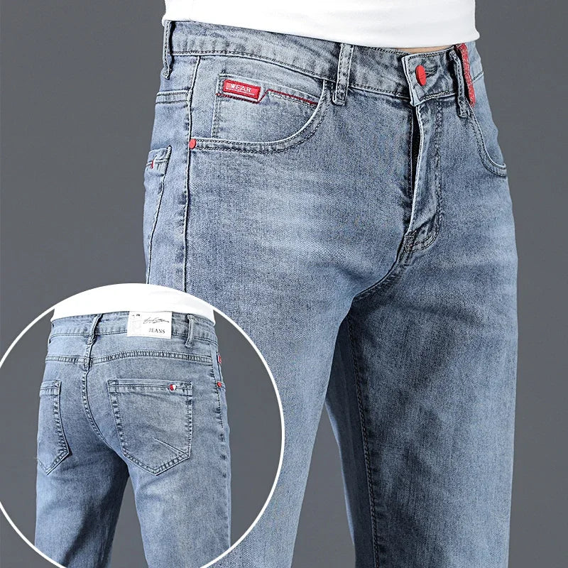 Men's Slim Fit Cotton Stretch Jeans in Blue Grey