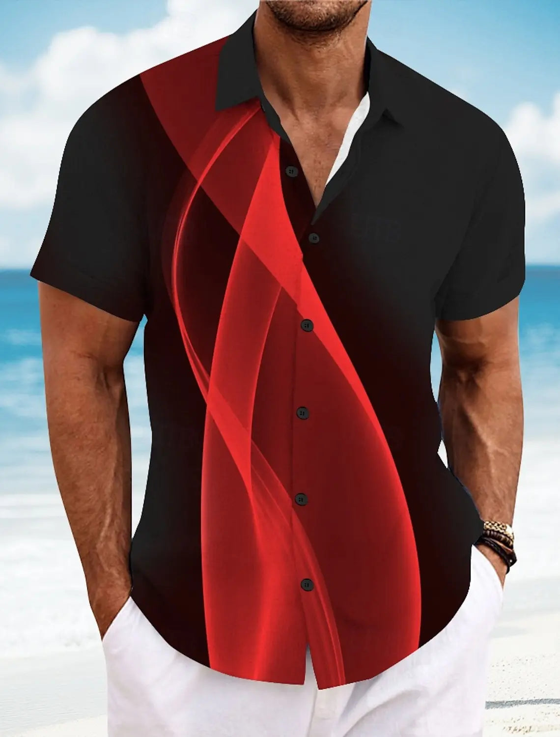 Men's Short Sleeve Geometric Plaid Hawaiian Shirt